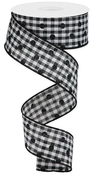 1.5"x10yd Polka Dot Gingham, Black/White  B48