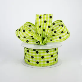 1.5"x10yd Polka Dot Gingham, Lime/White/Black  F20 ***ARRIVING LATE FALL 2024***