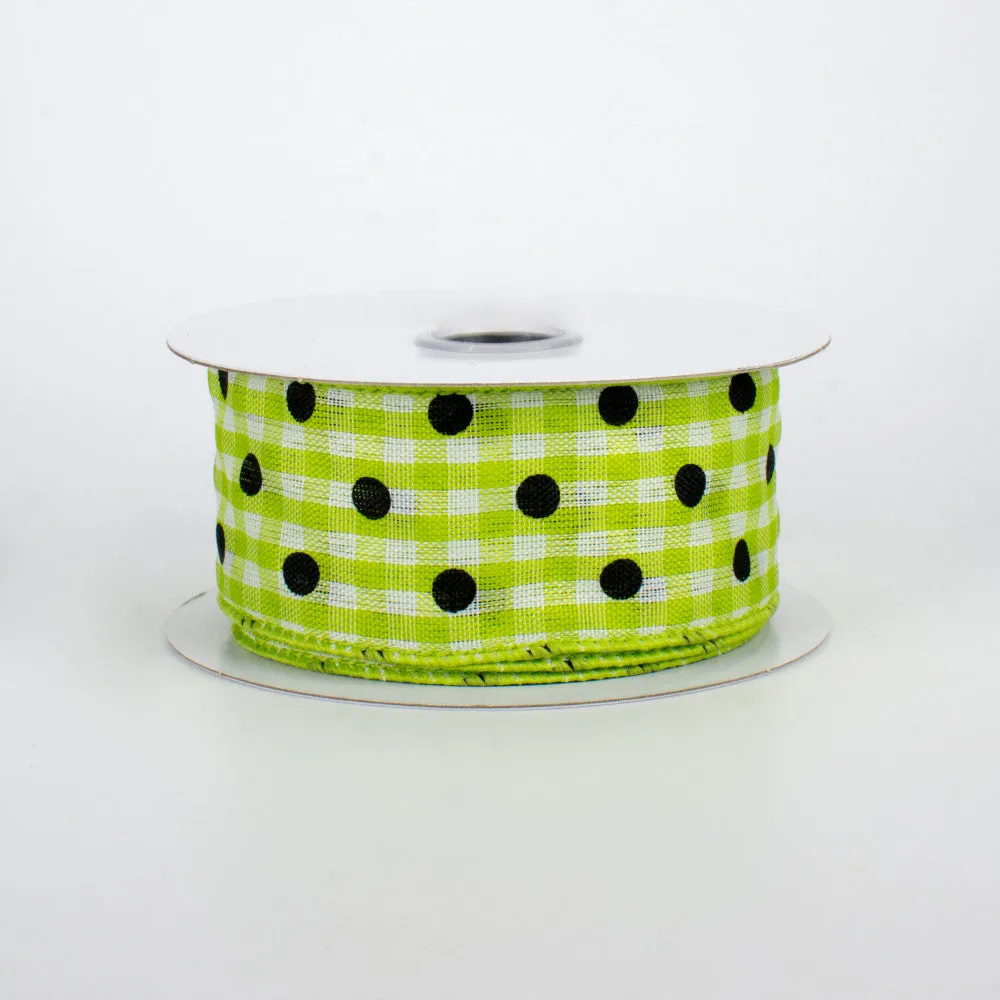 1.5"x10yd Polka Dot Gingham, Lime/White/Black  F20 ***ARRIVING LATE FALL 2024***