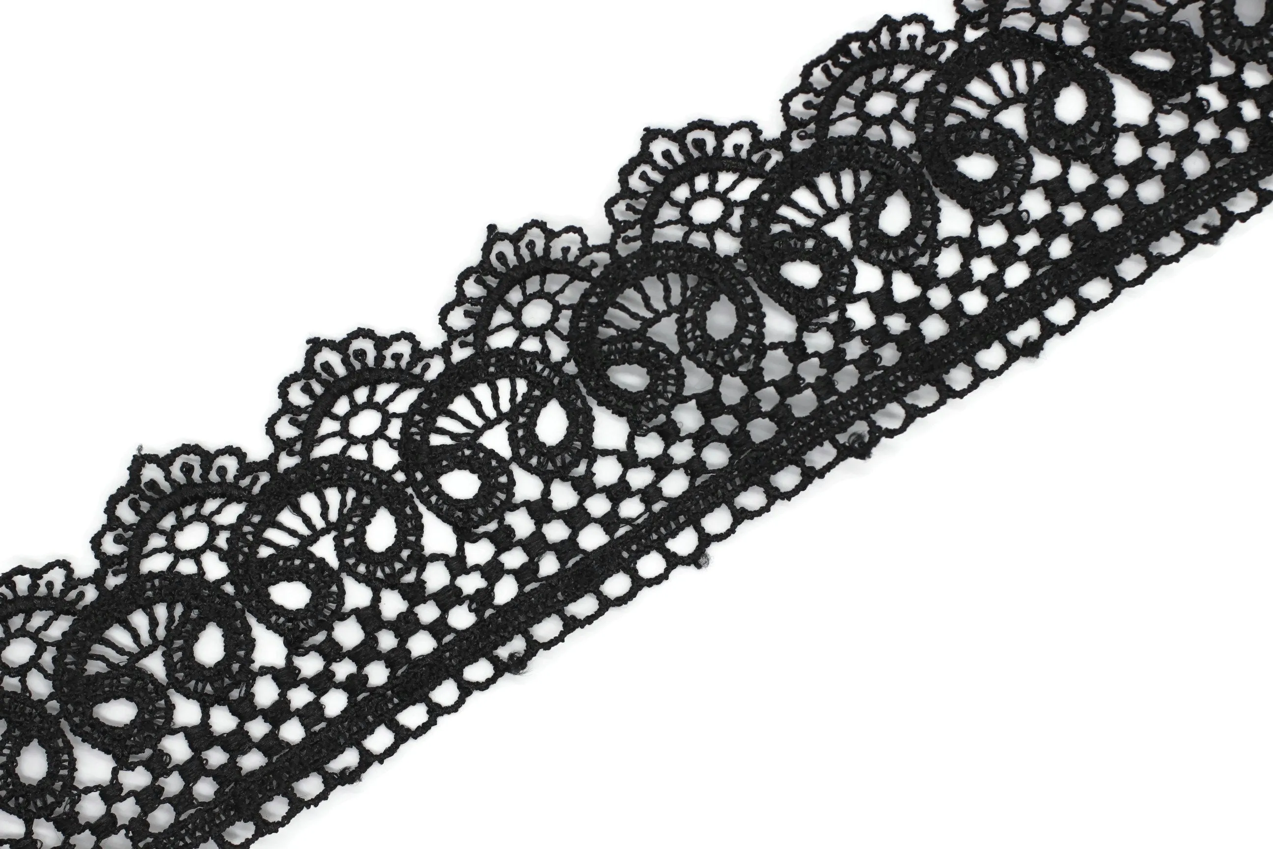 19.6 Yards Black Bridal Guipure Lace Trim | 2.1 Inches Wide Lace Trim | Geometric Bridal Lace | French Guipure | Guipure Lace Fabric TRM53