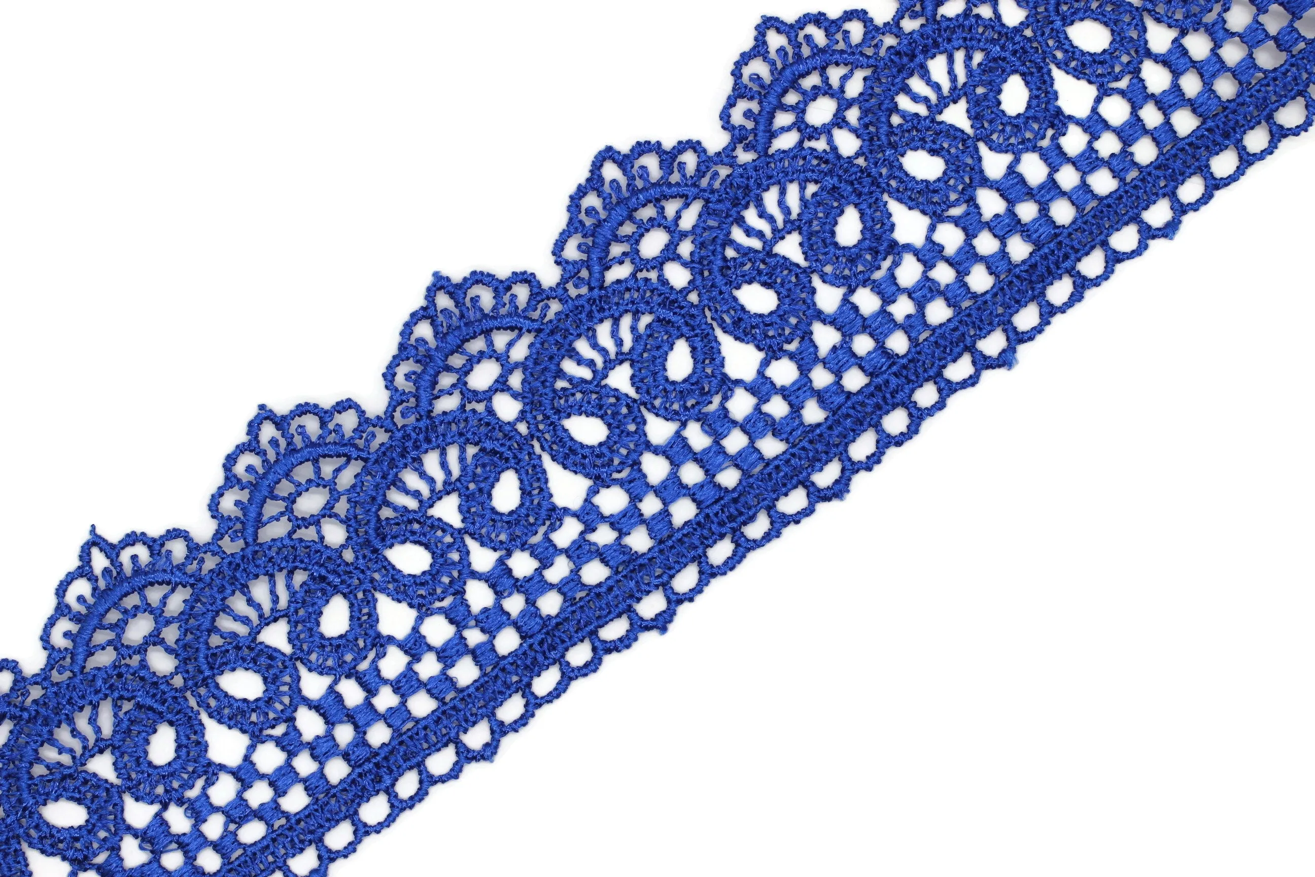 19.6 Yards Royal Blue Bridal Guipure Lace Trim | 2.1 Inches Wide Lace Trim | Geometric Bridal Lace | French Guipure | Lace Fabric TRM53