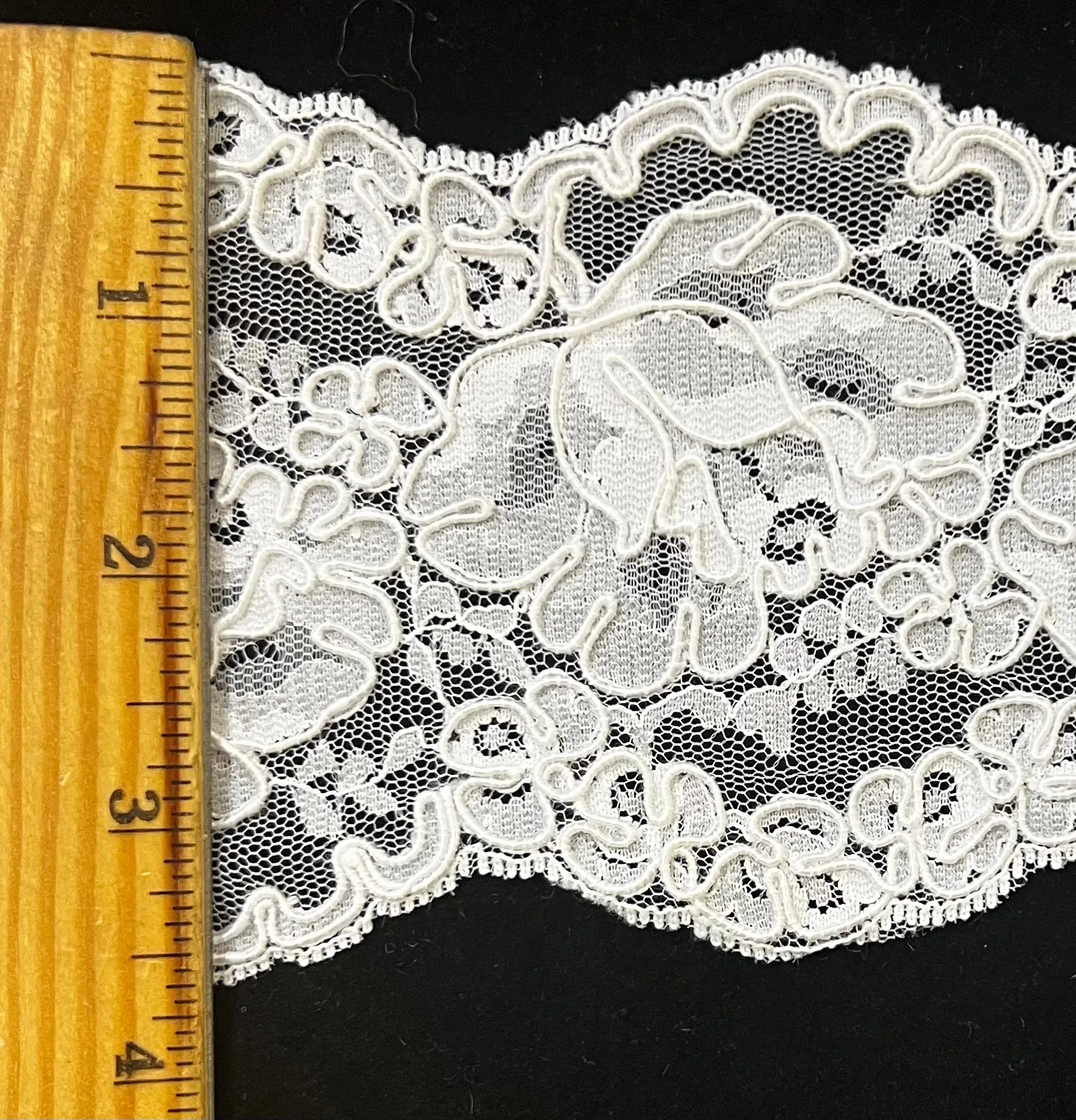 3.5" Corded Bridal Embroidered Lace Trimming - 1 Yards!