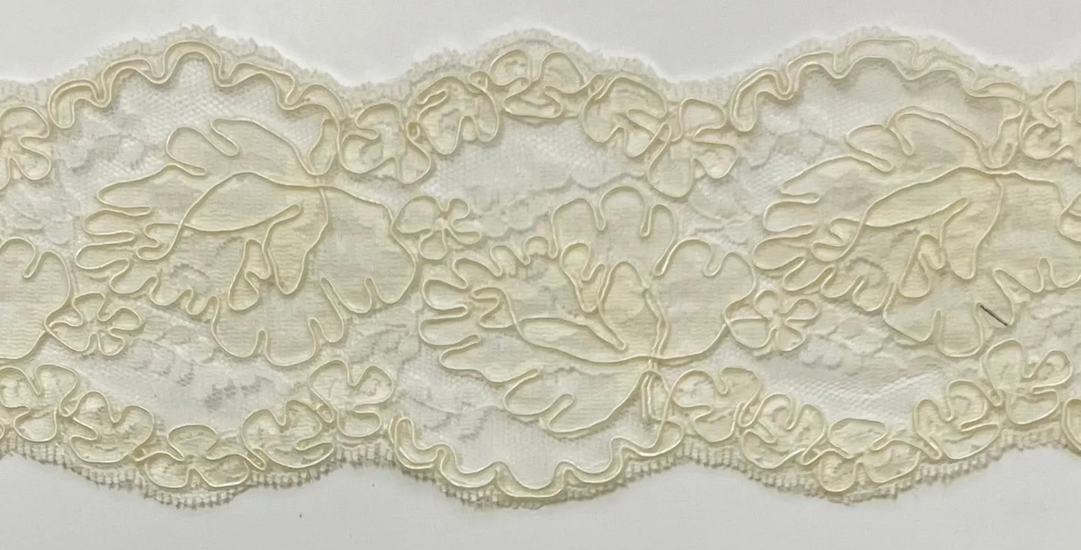 3.5" Corded Bridal Embroidered Lace Trimming - 1 Yards!