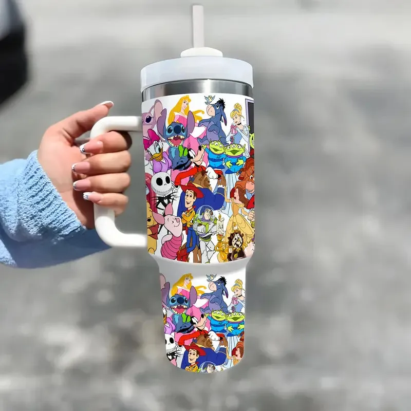 40oz Handle Tumbler With Cartoon Character Pattern