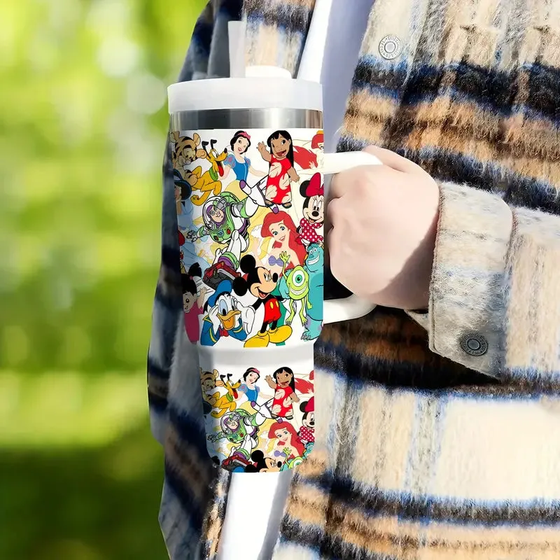 40oz Handle Tumbler With Cartoon Character Pattern