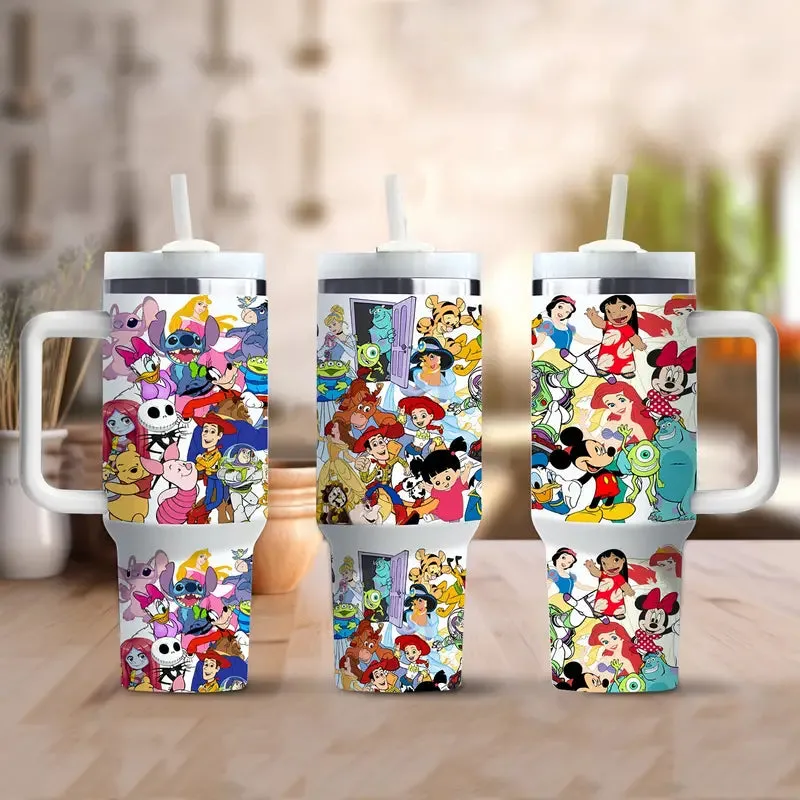 40oz Handle Tumbler With Cartoon Character Pattern