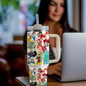 40oz Handle Tumbler With Cartoon Character Pattern