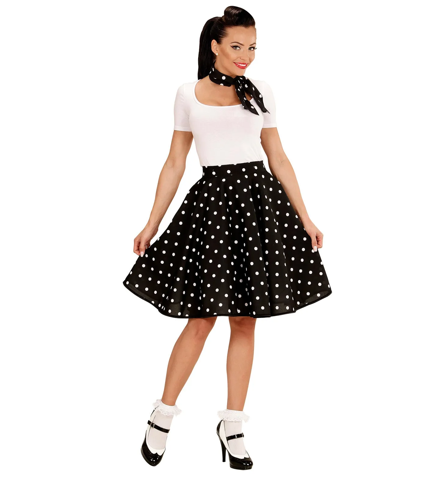 50's Rockabilly Black Polka Dot Skirt and Neckscarf