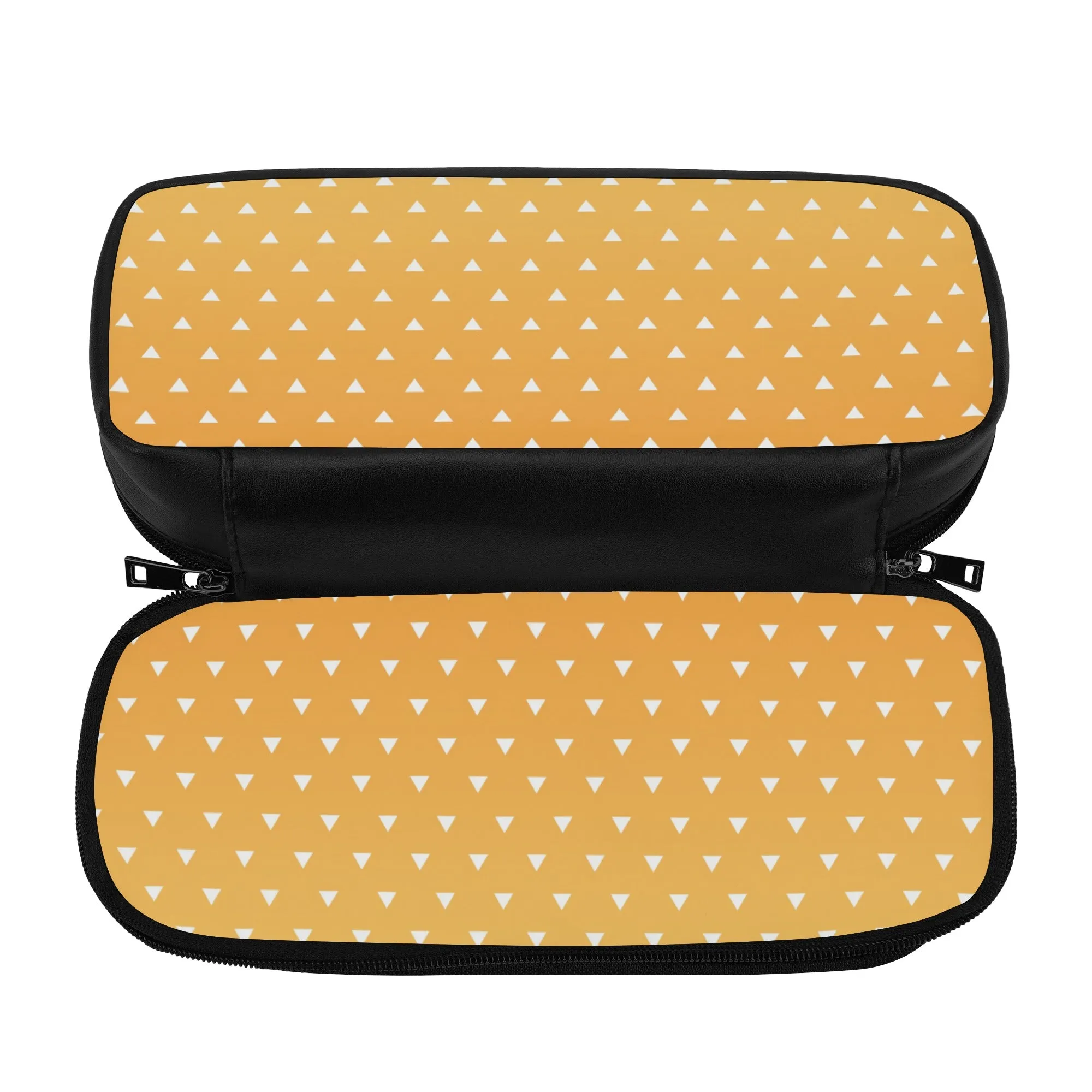 Back to School Supplies-Cool PU Leather Pencil Case for Tweens & Teens. Anime inspired Yellow & Orange Pencil Case