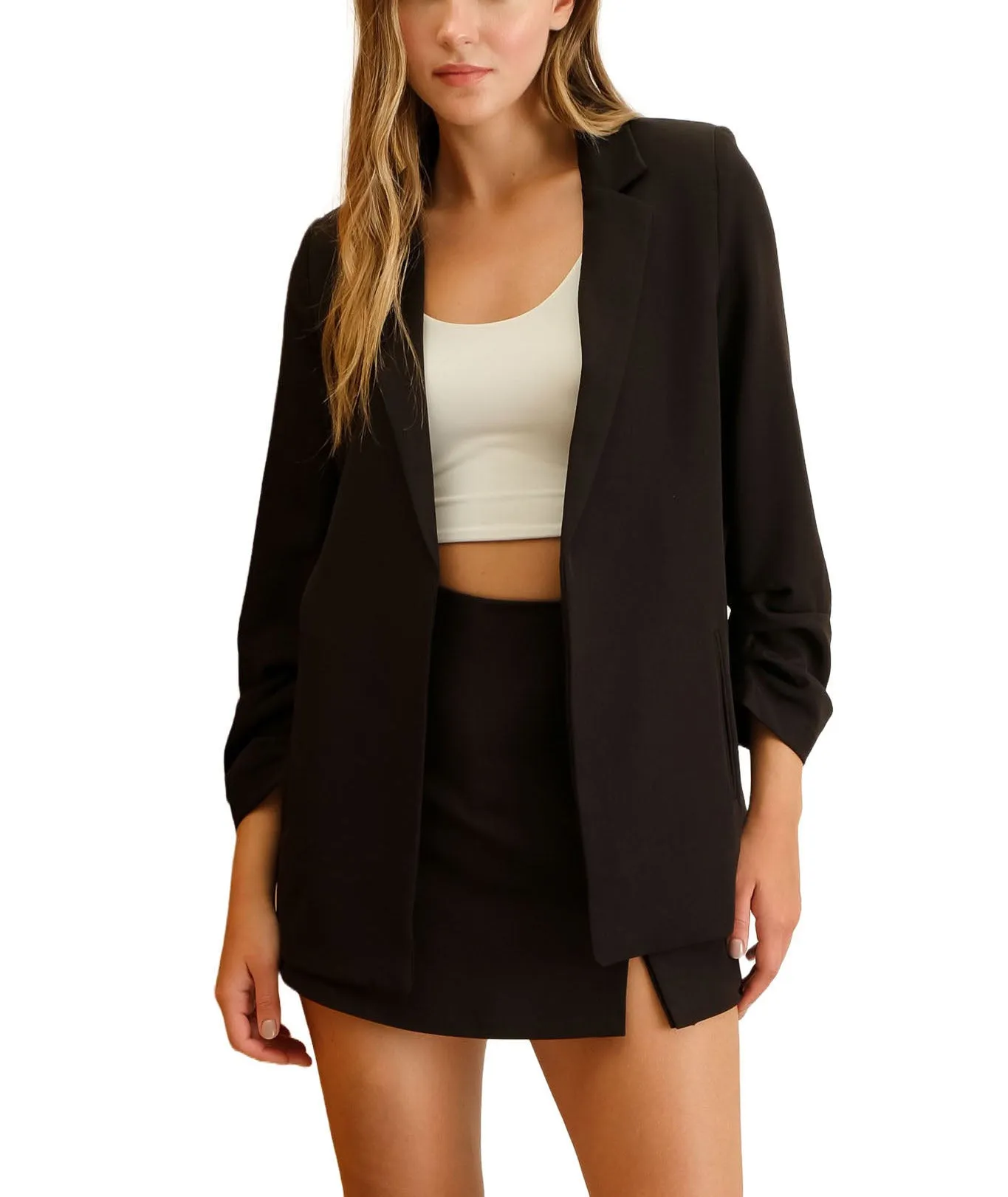 Beautiful Chaos Ruched Sleeve Blazer