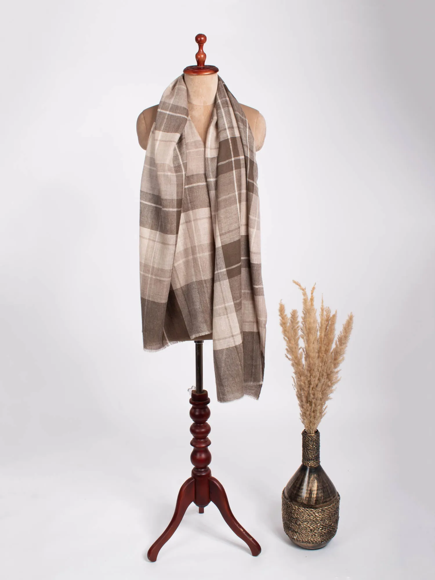 Beige White Feather Light Cashmere Scarf - NOVATO