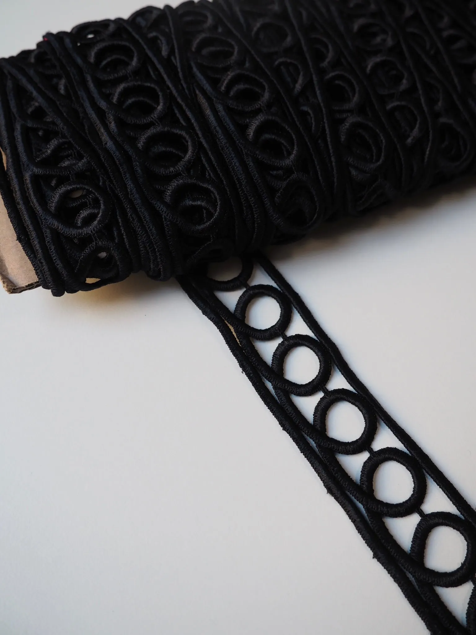 Black Satin Guipure Loop Border Trim 4cm