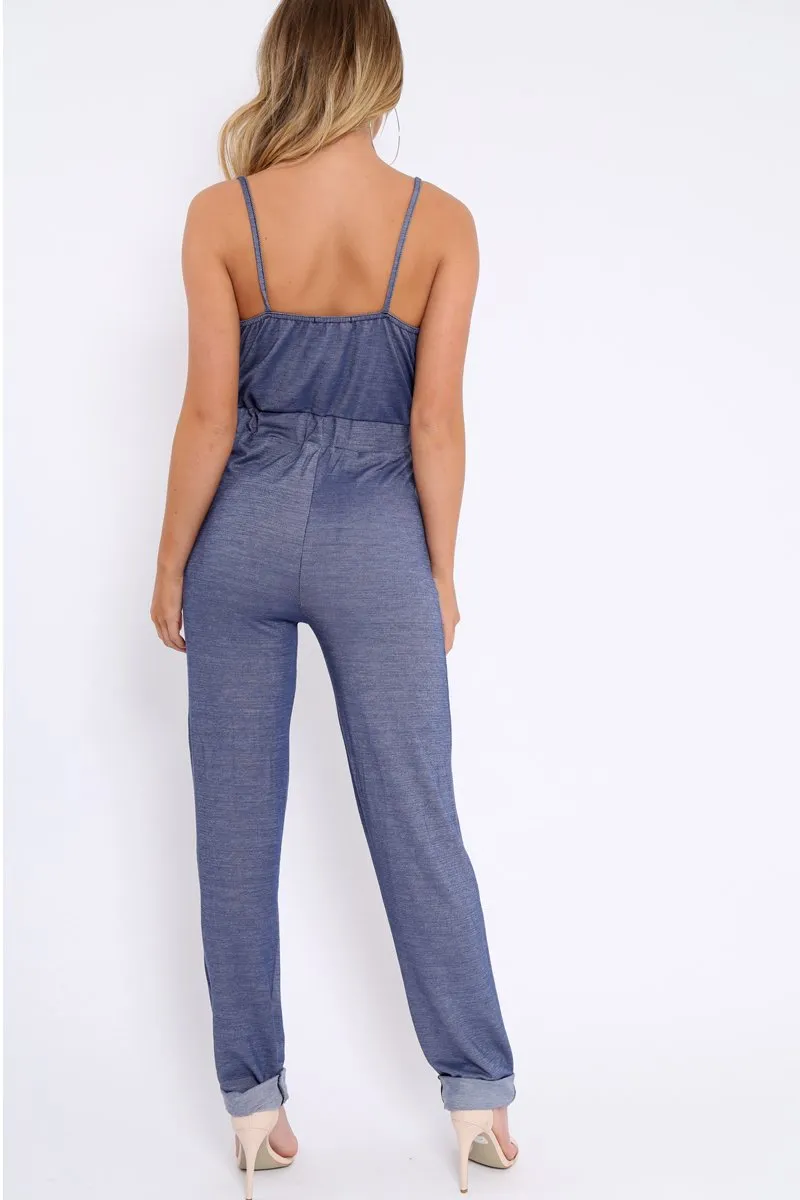 Blue Denim Look Cami Jumpsuit - Jayden