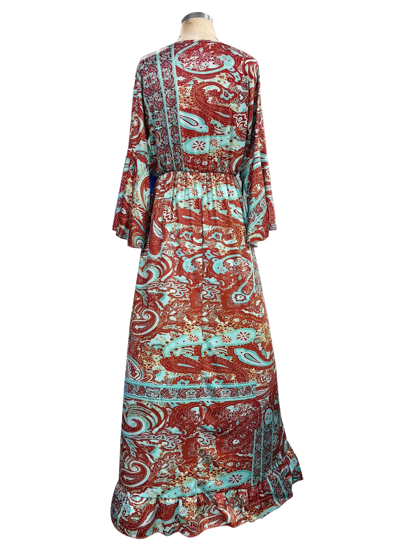 Bohemian Trumpet Sleeve Printed Low-Cut Tassel Dress Wholesale Dresses N4623051700085