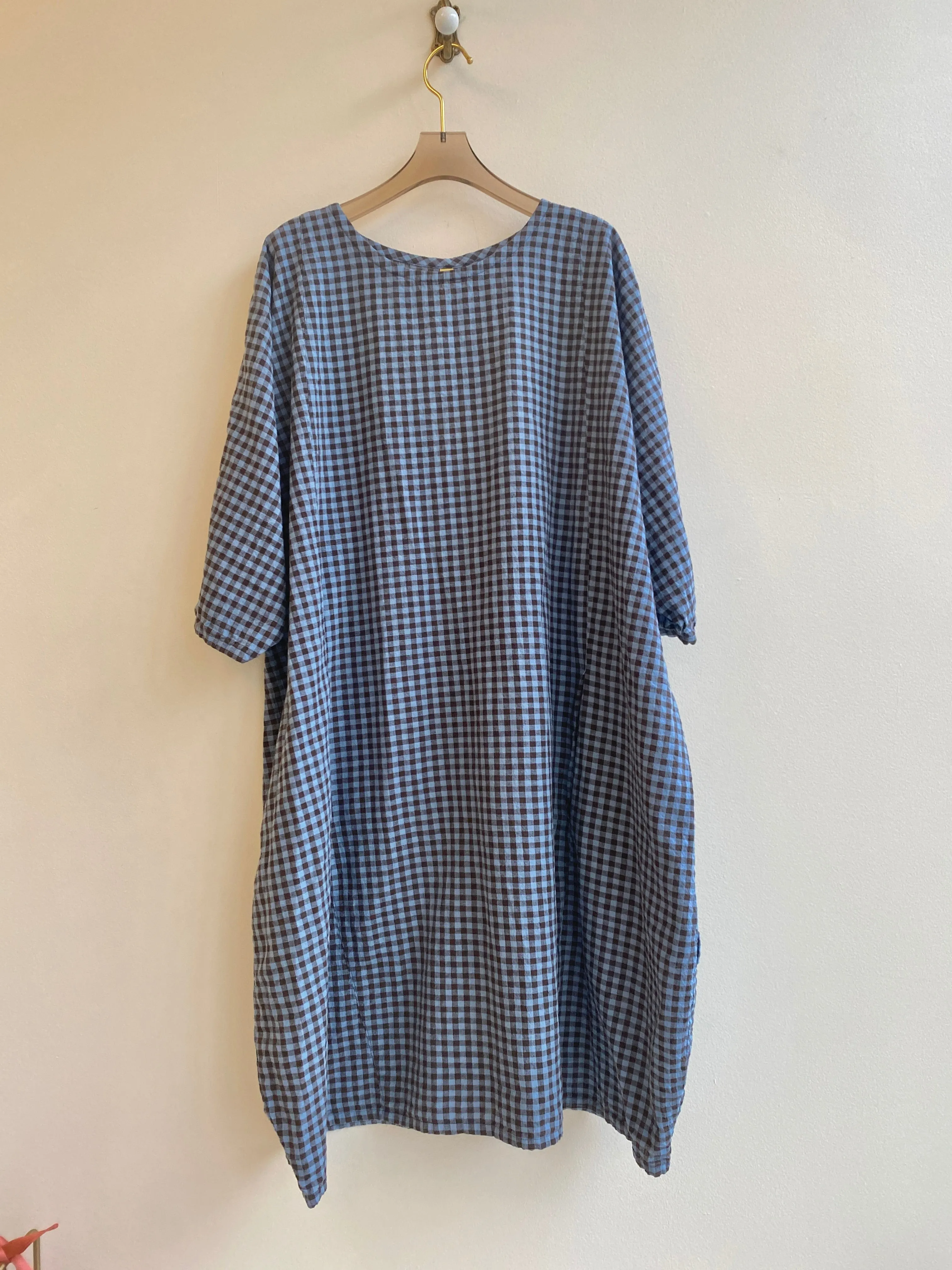 Brown & Blue Checkered Gallery Dress