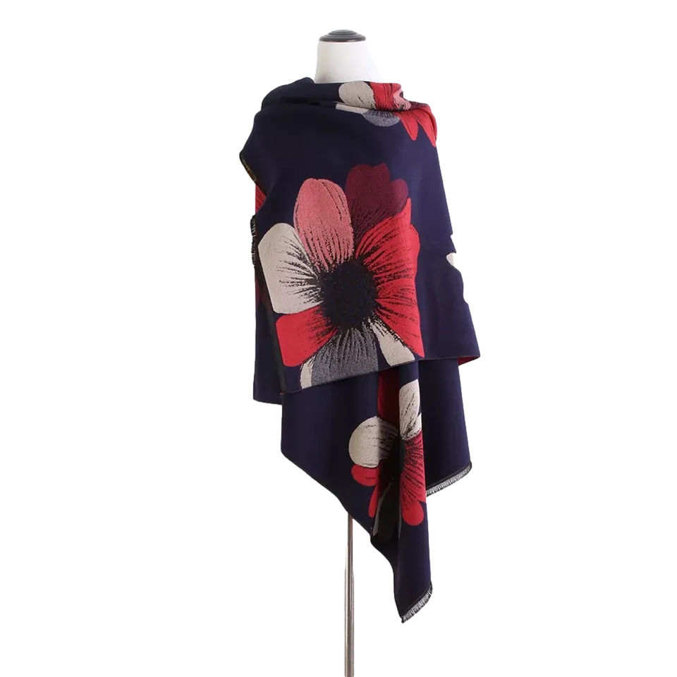 Cashmere Pashmina Shawls, Winter Reversible Blanket Scarves For Women Flower