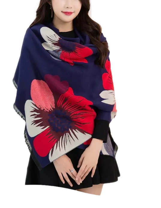 Cashmere Pashmina Shawls, Winter Reversible Blanket Scarves For Women Flower