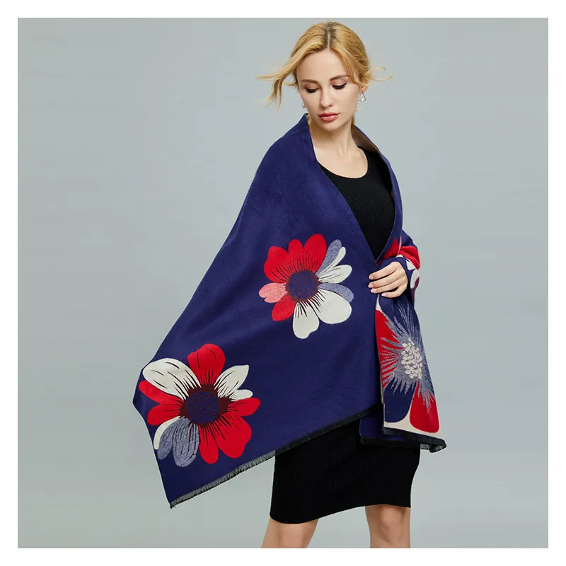 Cashmere Pashmina Shawls, Winter Reversible Blanket Scarves For Women Flower