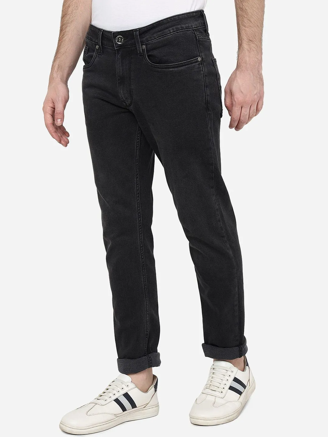 Charcoal Grey Washed Straight Fit Jeans | JadeBlue