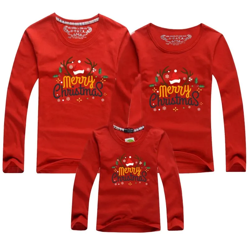 Christmas Pajamas Matching Family Pyjamas Father Mother Kid Outfits Red T-Shirt Cute  Clothes For  Gifts