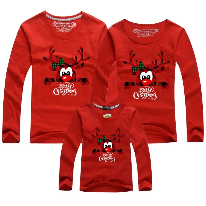 Christmas Pajamas Matching Family Pyjamas Father Mother Kid Outfits Red T-Shirt Cute  Clothes For  Gifts