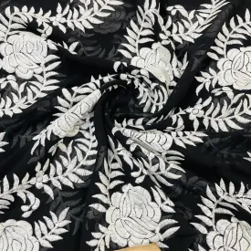 Classic Black Parsi Gara Embroidery Georgette Fabric