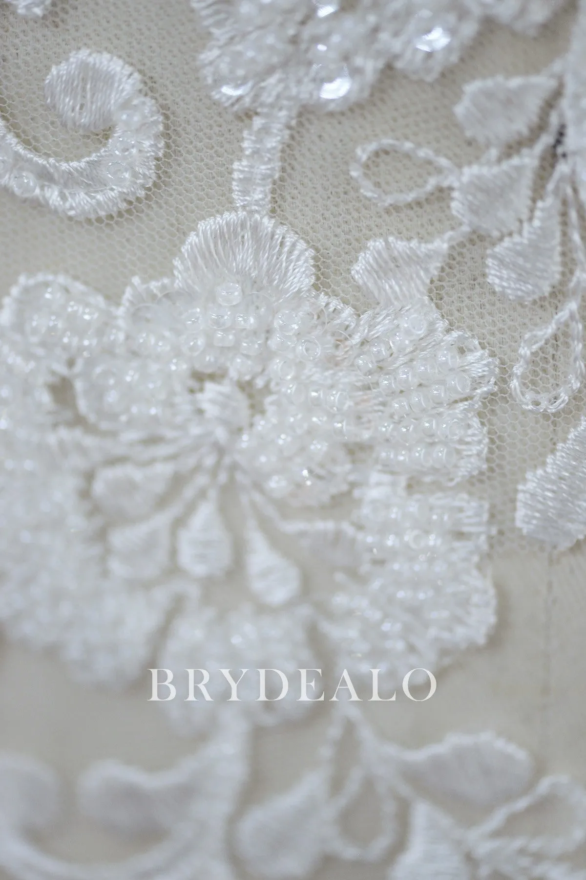 Designer Beaded Flower Leaf Bridal Lace Applique