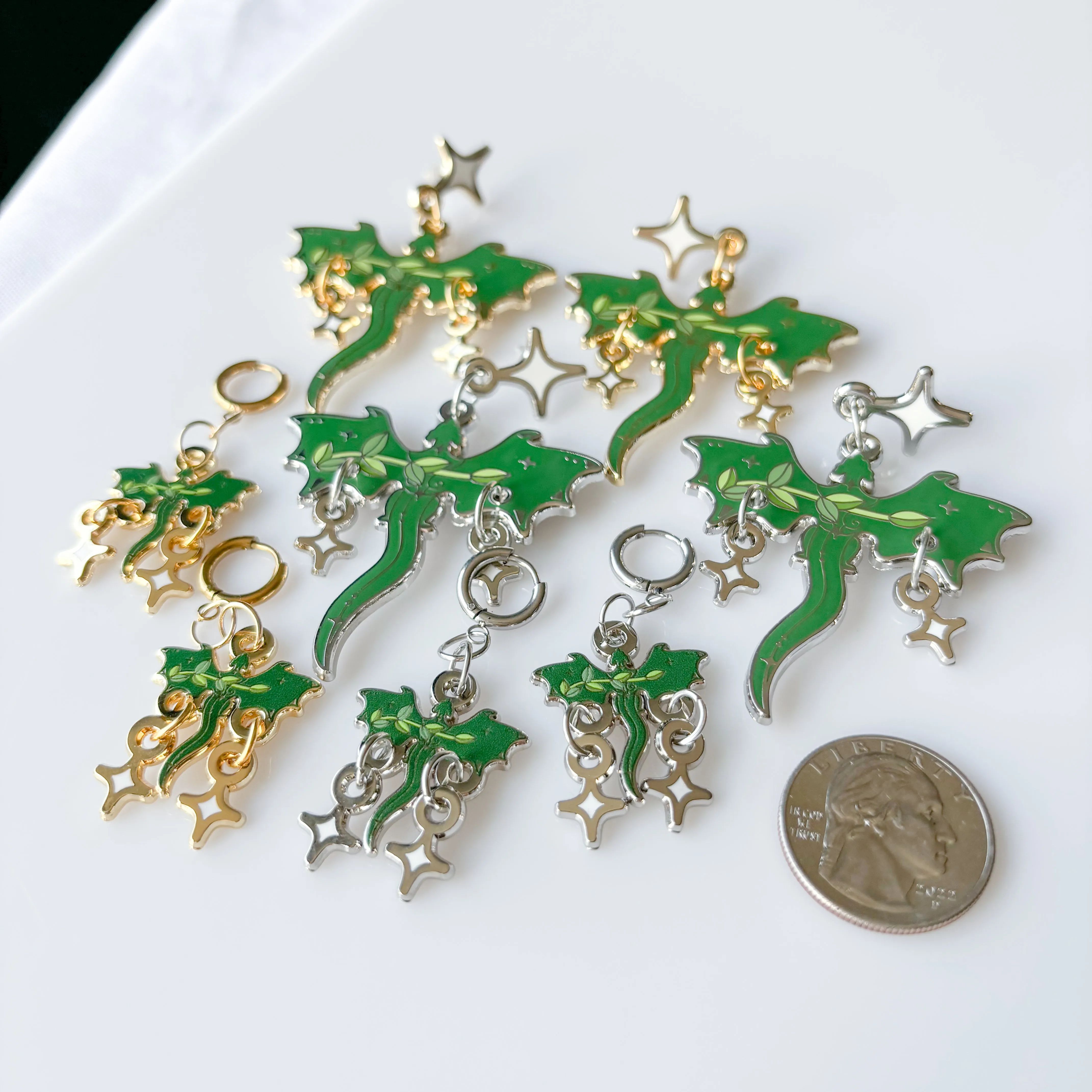 DISCOUNTED - GREEN VINE DRAGON METAL EARRINGS