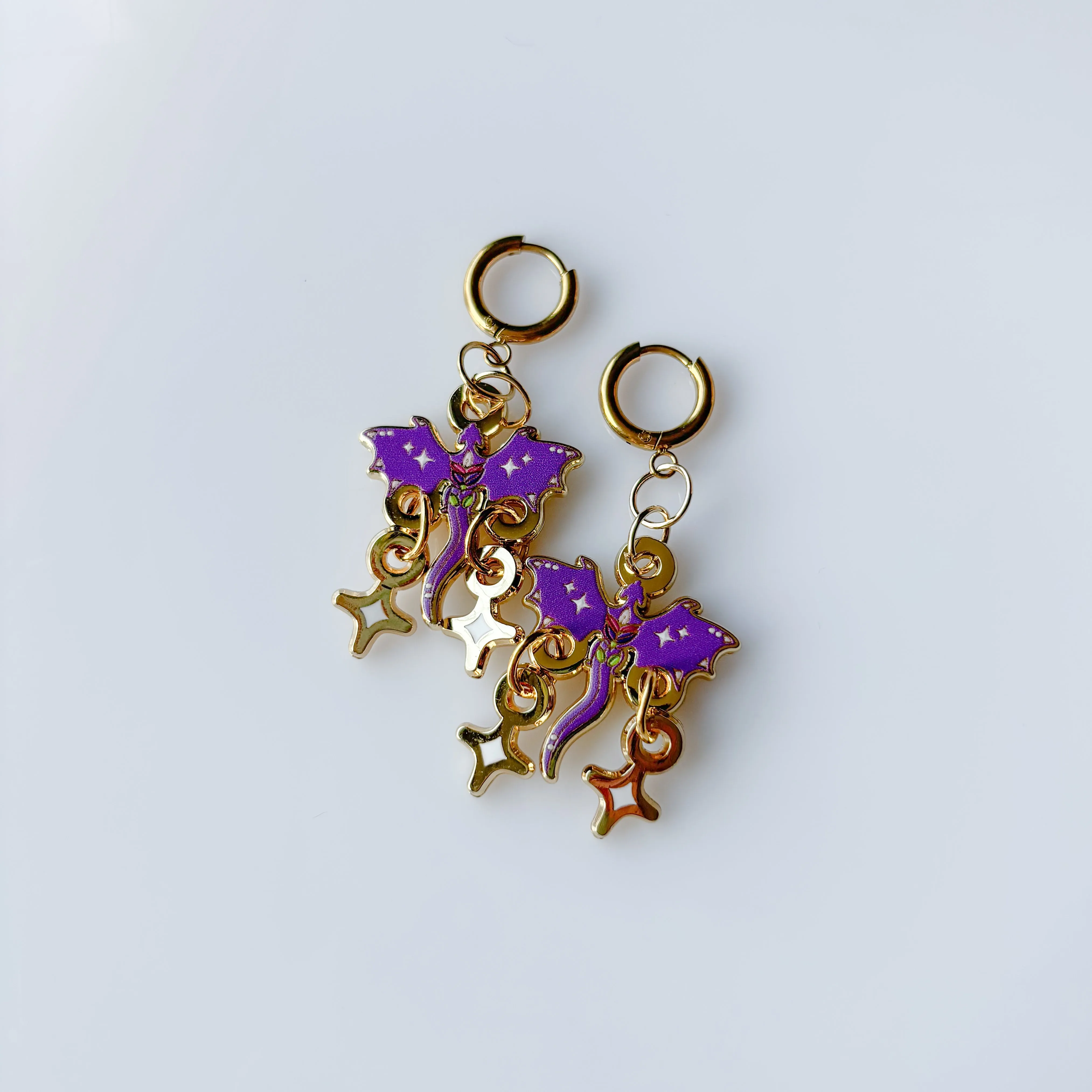 DISCOUNTED - PURPLE LILAC LAVENDER DRAGON METAL EARRINGS