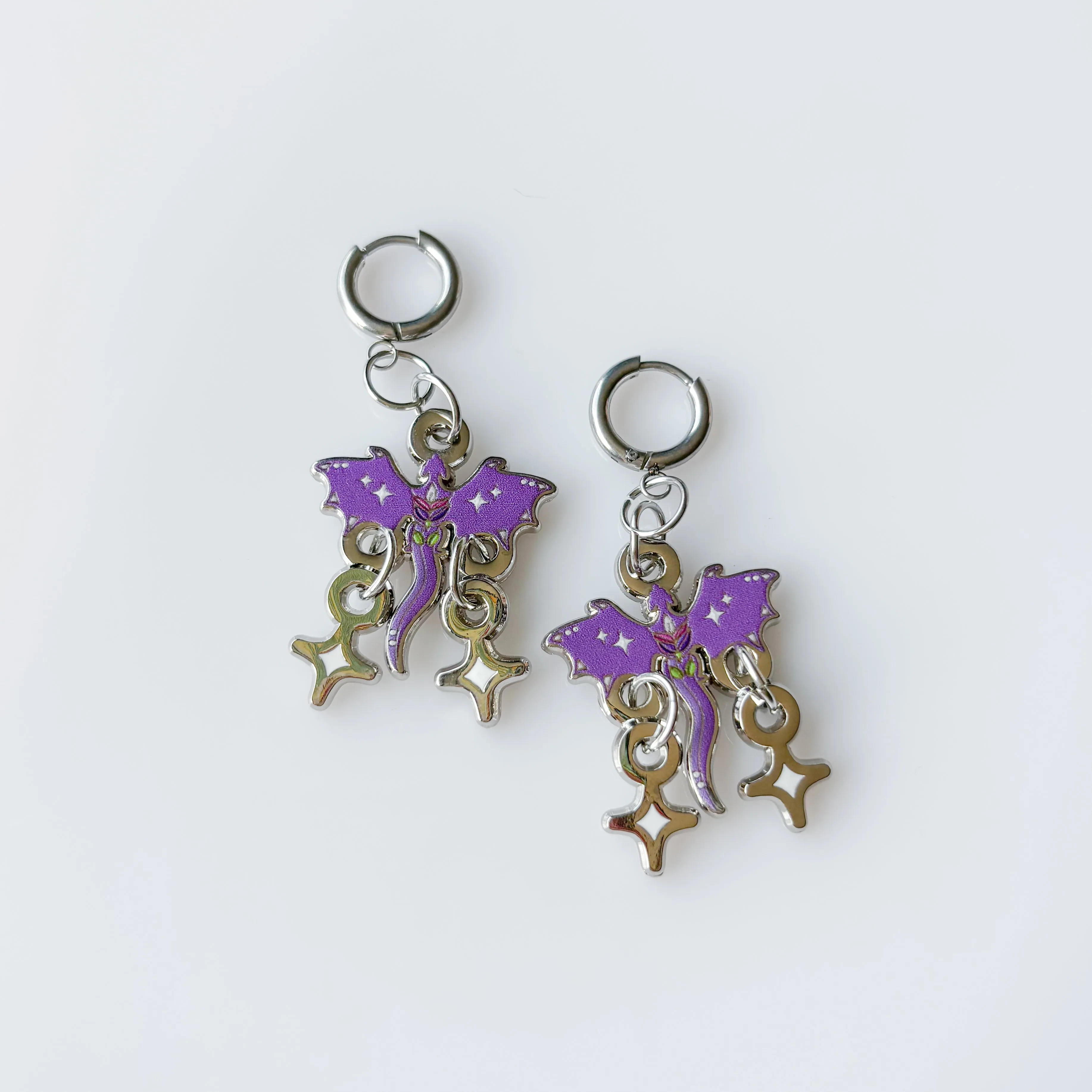 DISCOUNTED - PURPLE LILAC LAVENDER DRAGON METAL EARRINGS