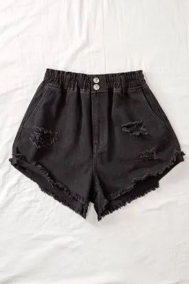 DISTRESSED ELASTIC WAIST CUT OFF SHORTS