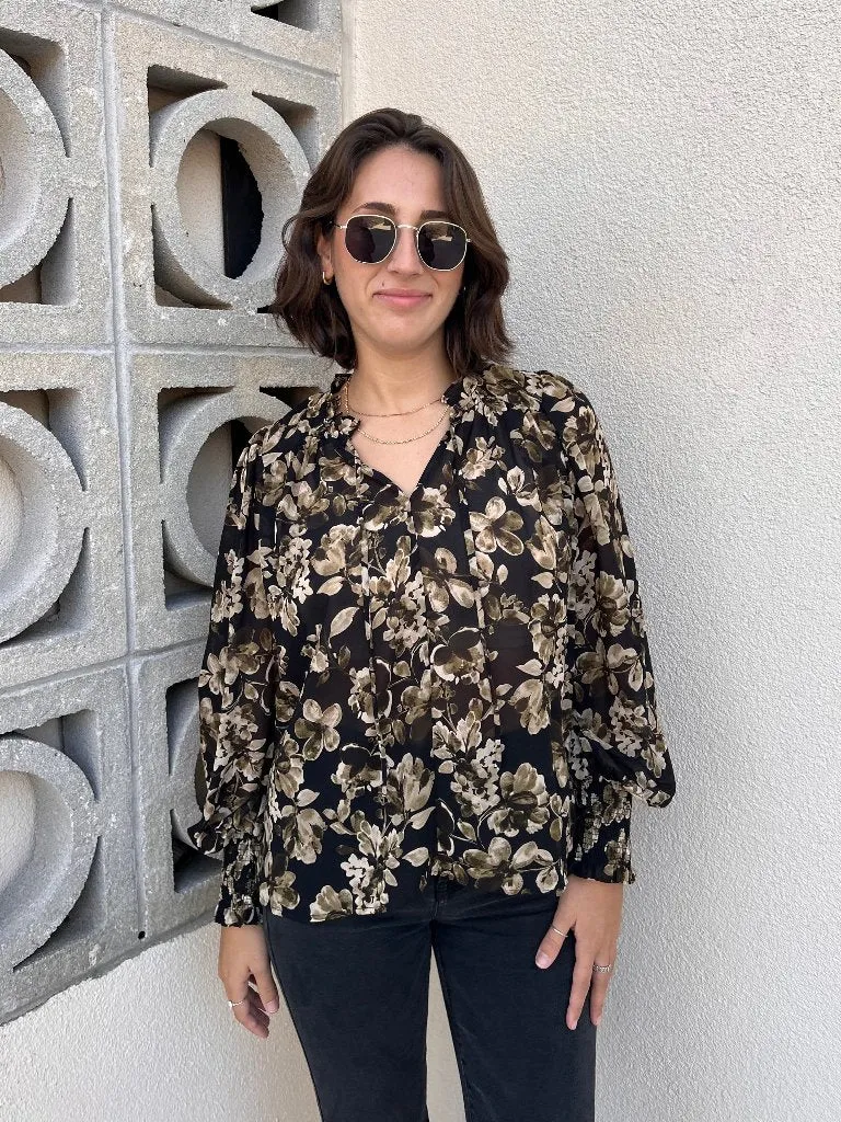 EMILE FLORAL BLOUSE IN TAUPE