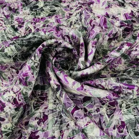 Exclusive Purple & Black Flora Print Dola Silk Jacquard Fabric