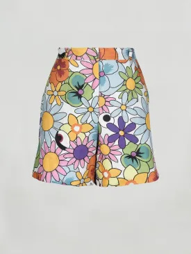 Floral Print Cotton Poplin Safari Shorts