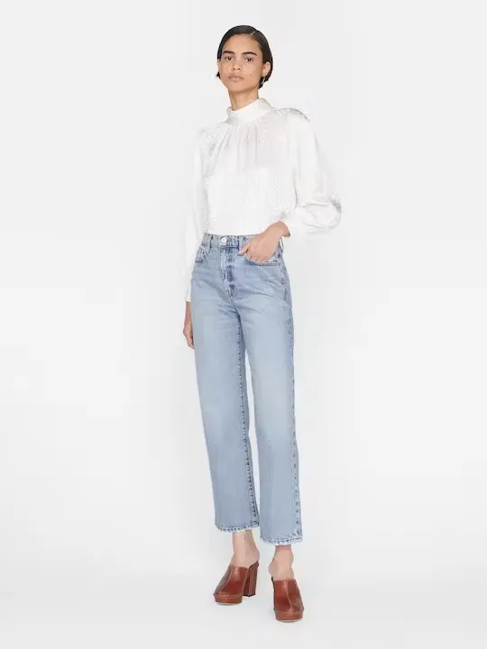 Frame - Foldover Mock Neck Blouse in Off White