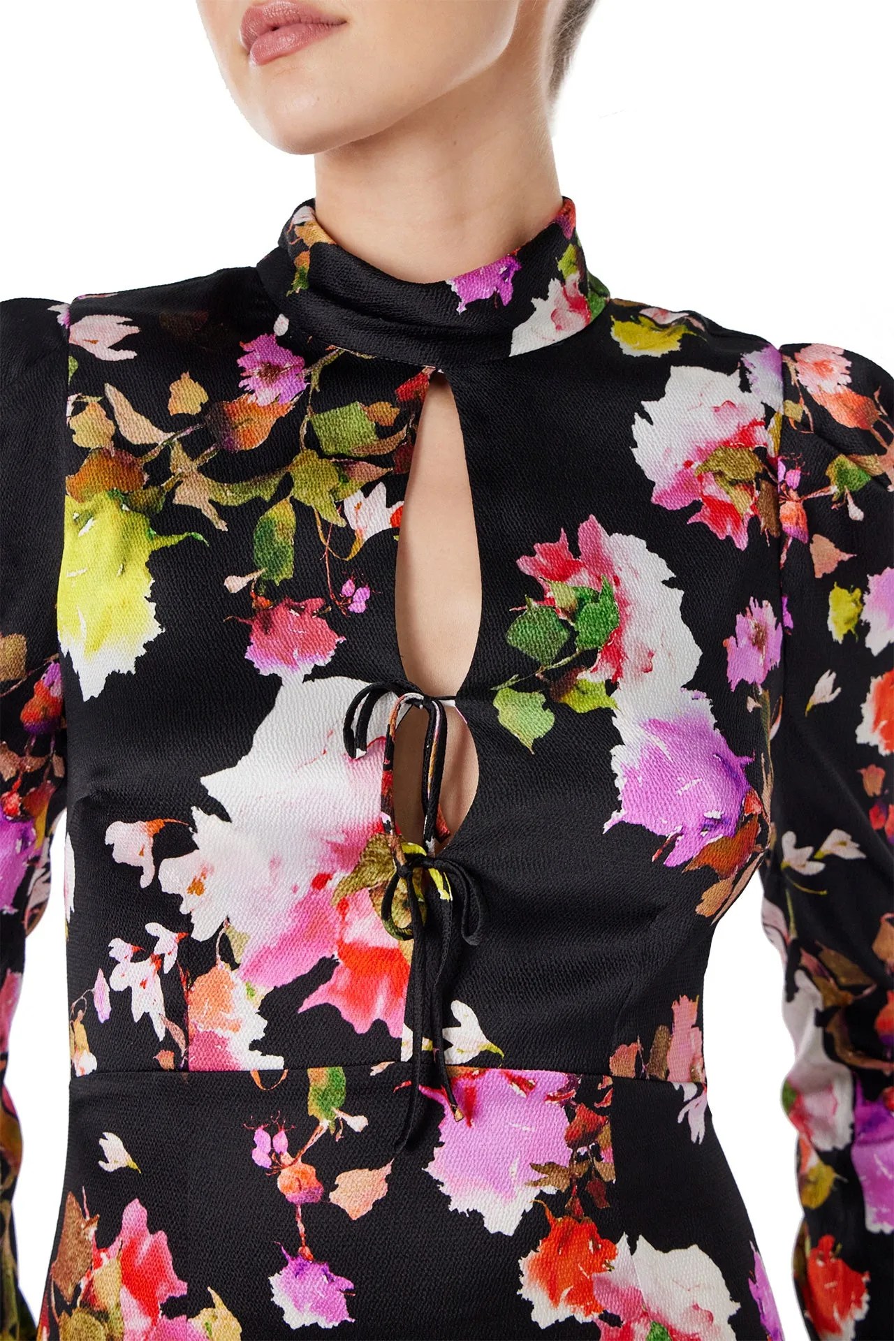 High Neck Floral Midi Dress