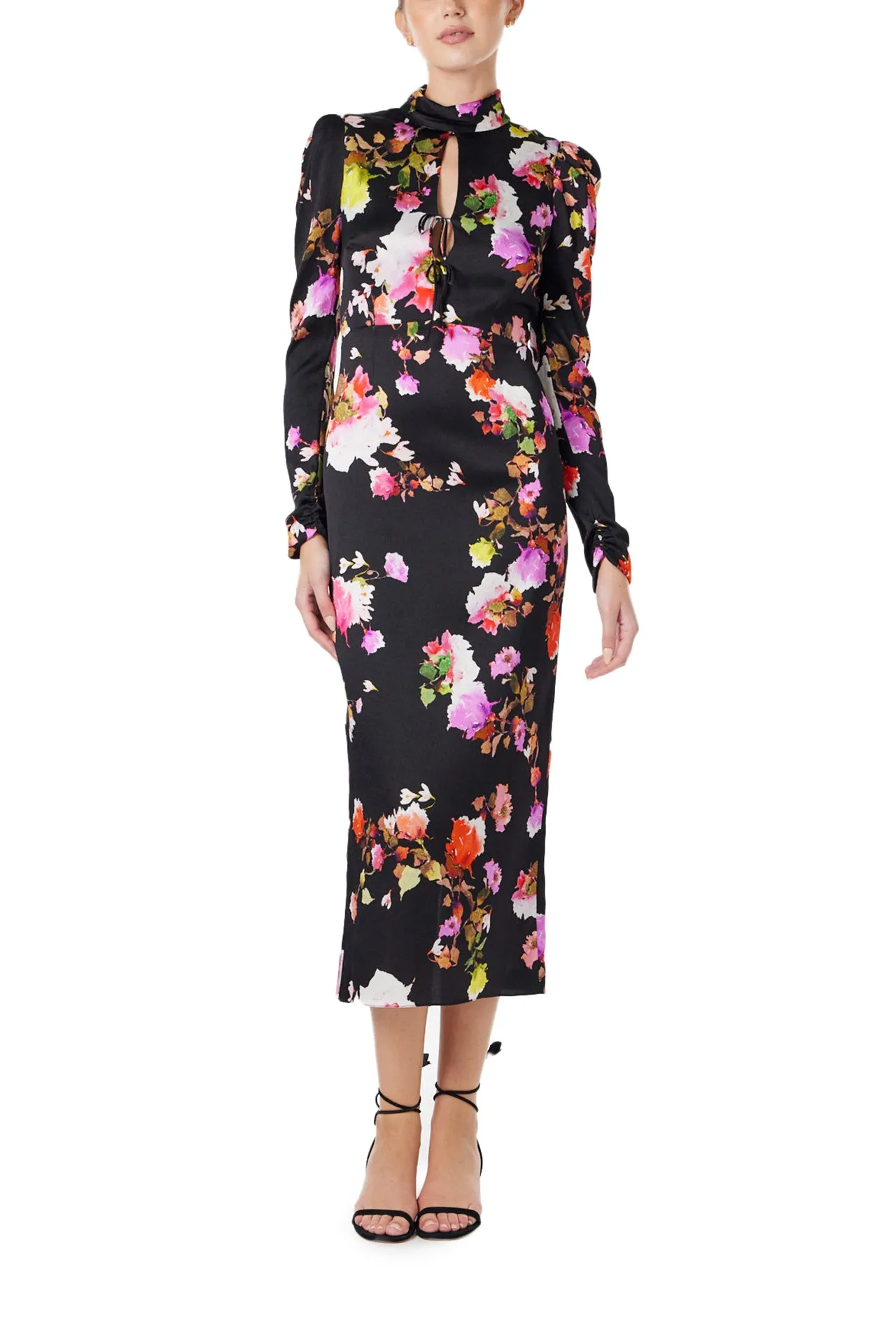 High Neck Floral Midi Dress