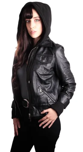 Hooded Bomber Womens Leather Jacket