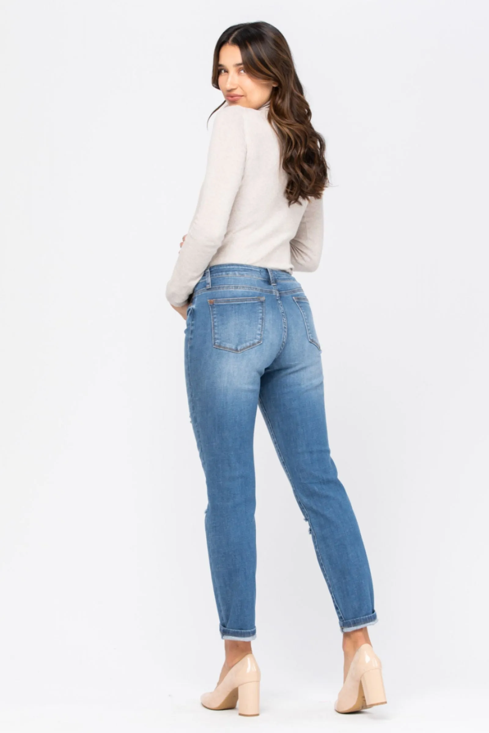 Judy Blue Bloom Maternity Destroyed Boyfriend Denim Mid Rise 9802