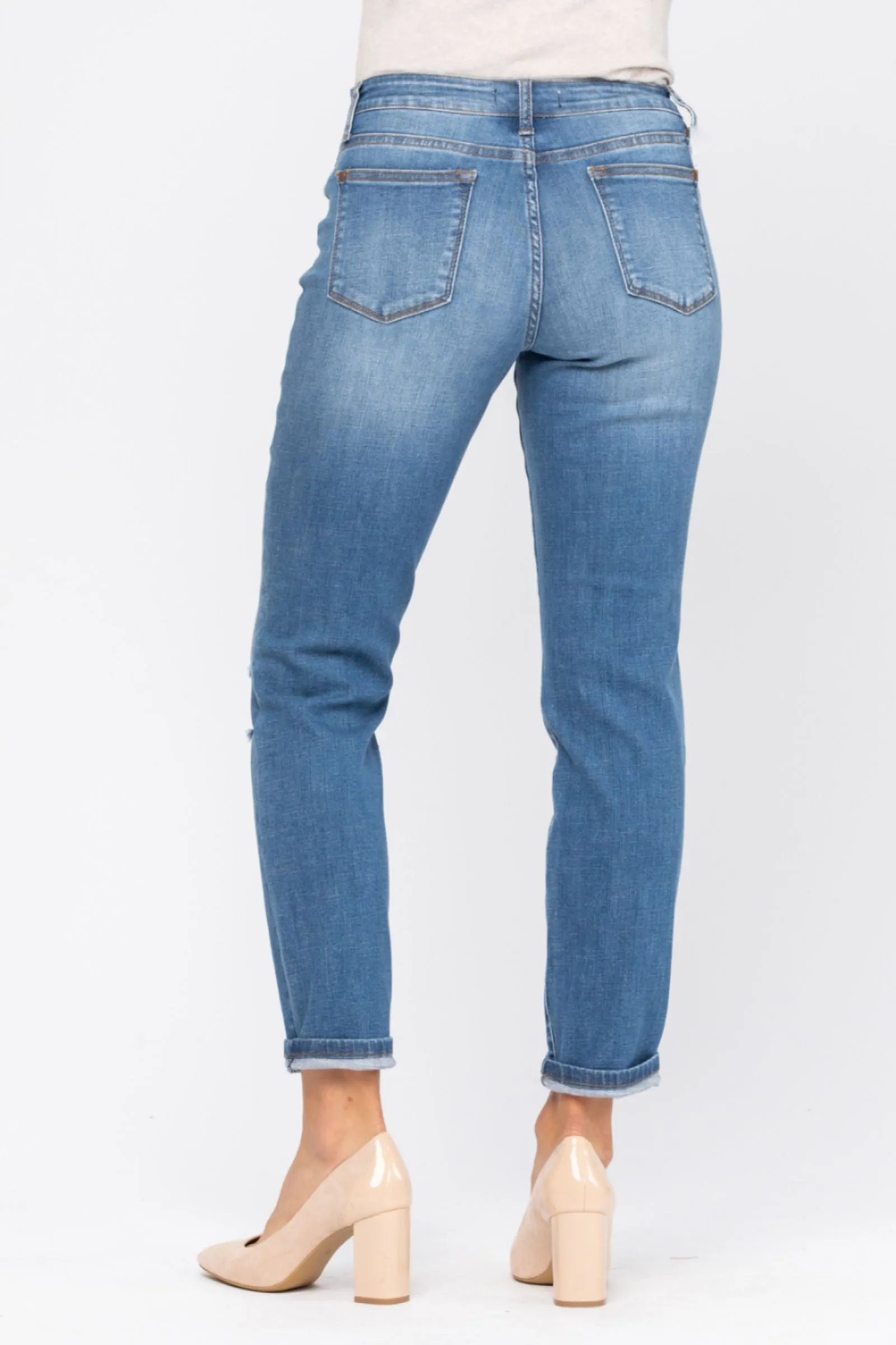 Judy Blue Bloom Maternity Destroyed Boyfriend Denim Mid Rise 9802