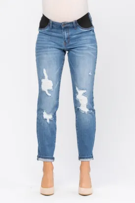 Judy Blue Bloom Maternity Destroyed Boyfriend Denim Mid Rise 9802