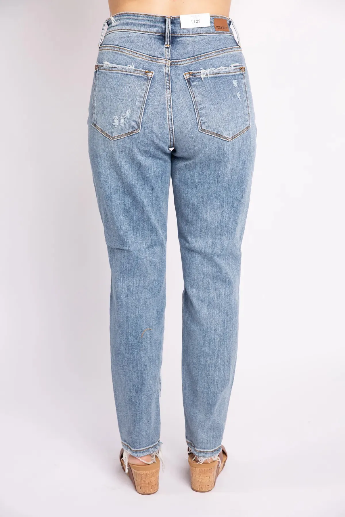 Judy Blue High-Waisted Button Fly Distressed Boyfriend Jeans