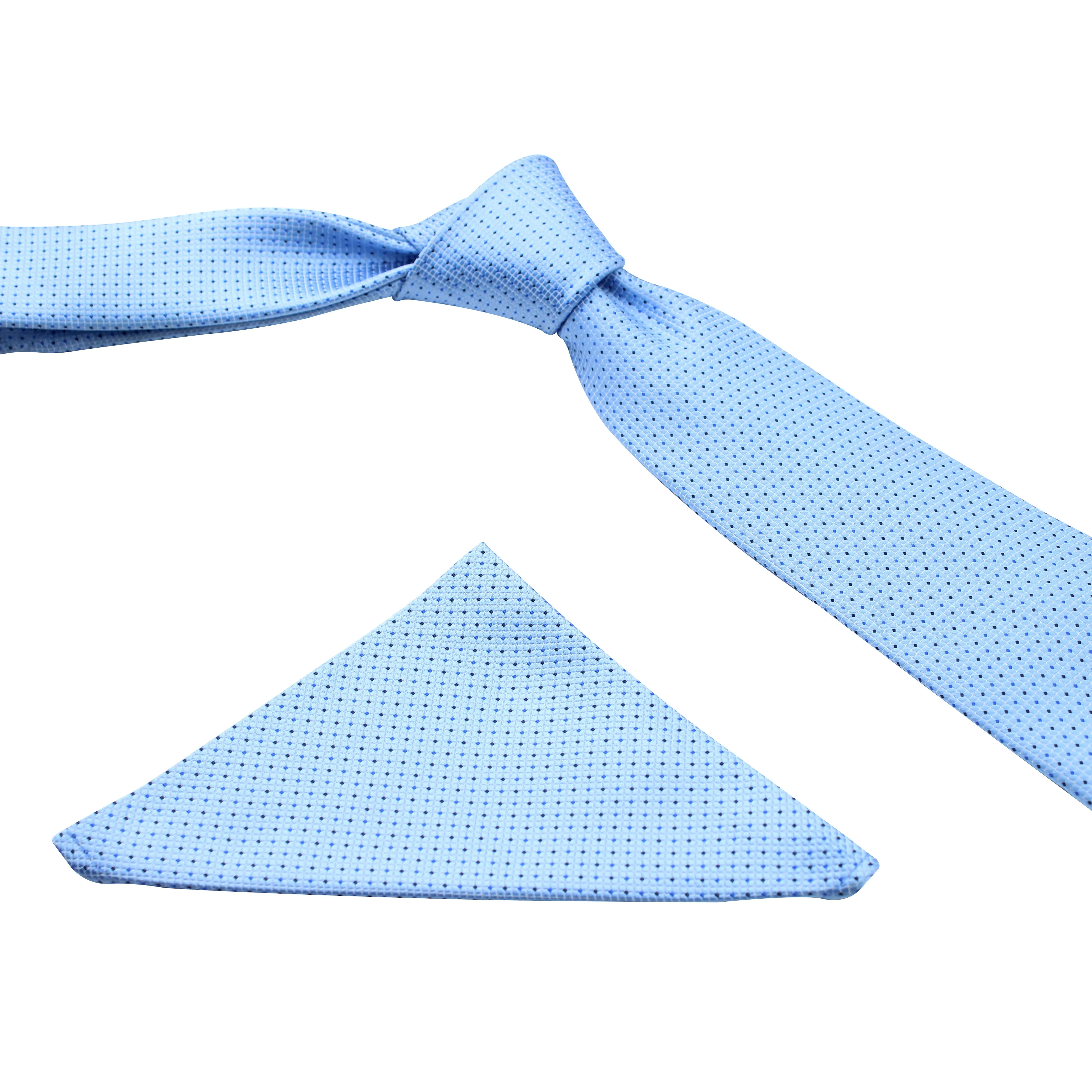 Kovove Graceful Cyan Polka Dot Necktie and Pocket Square Gift Box