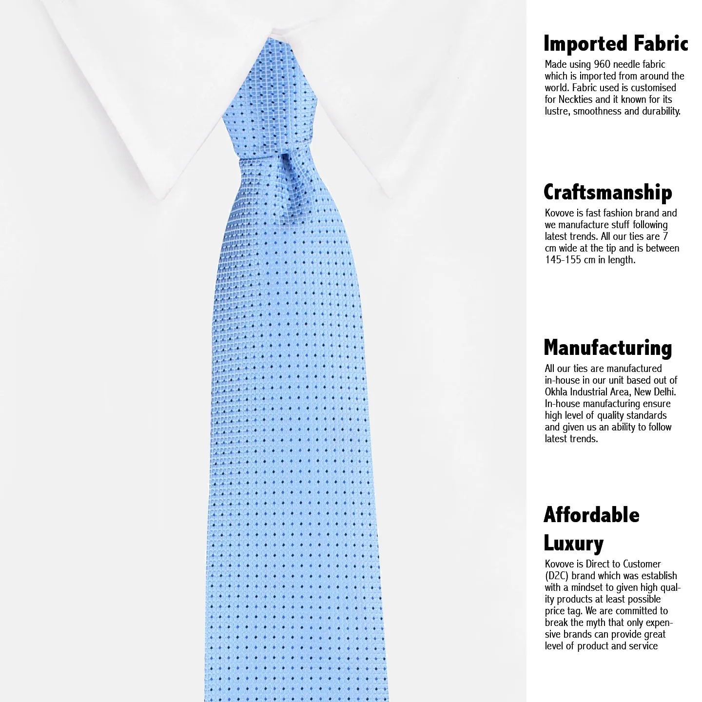 Kovove Graceful Cyan Polka Dot Necktie and Pocket Square Gift Box