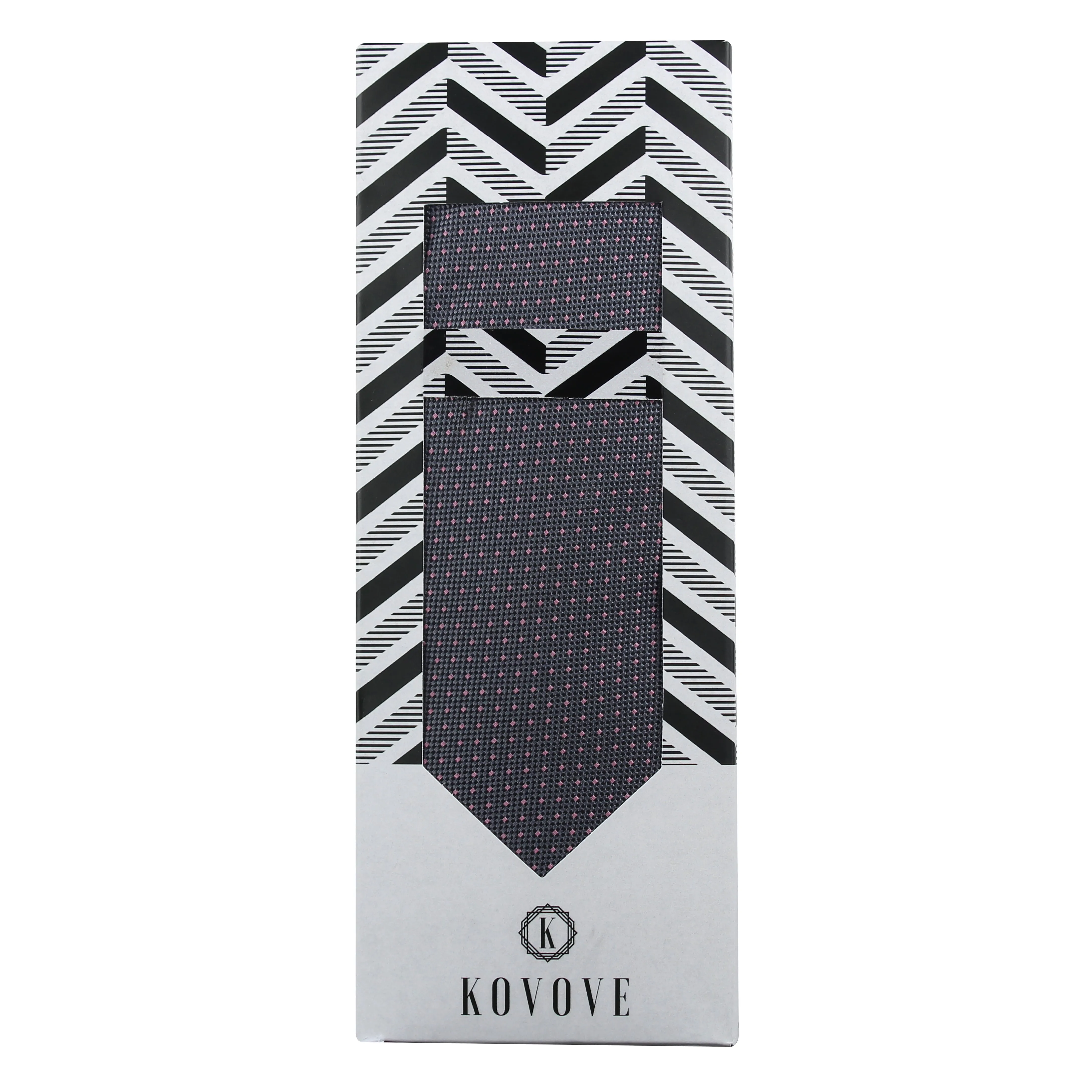 Kovove Gray Polka Dot Necktie and Pocket Square Gift Box