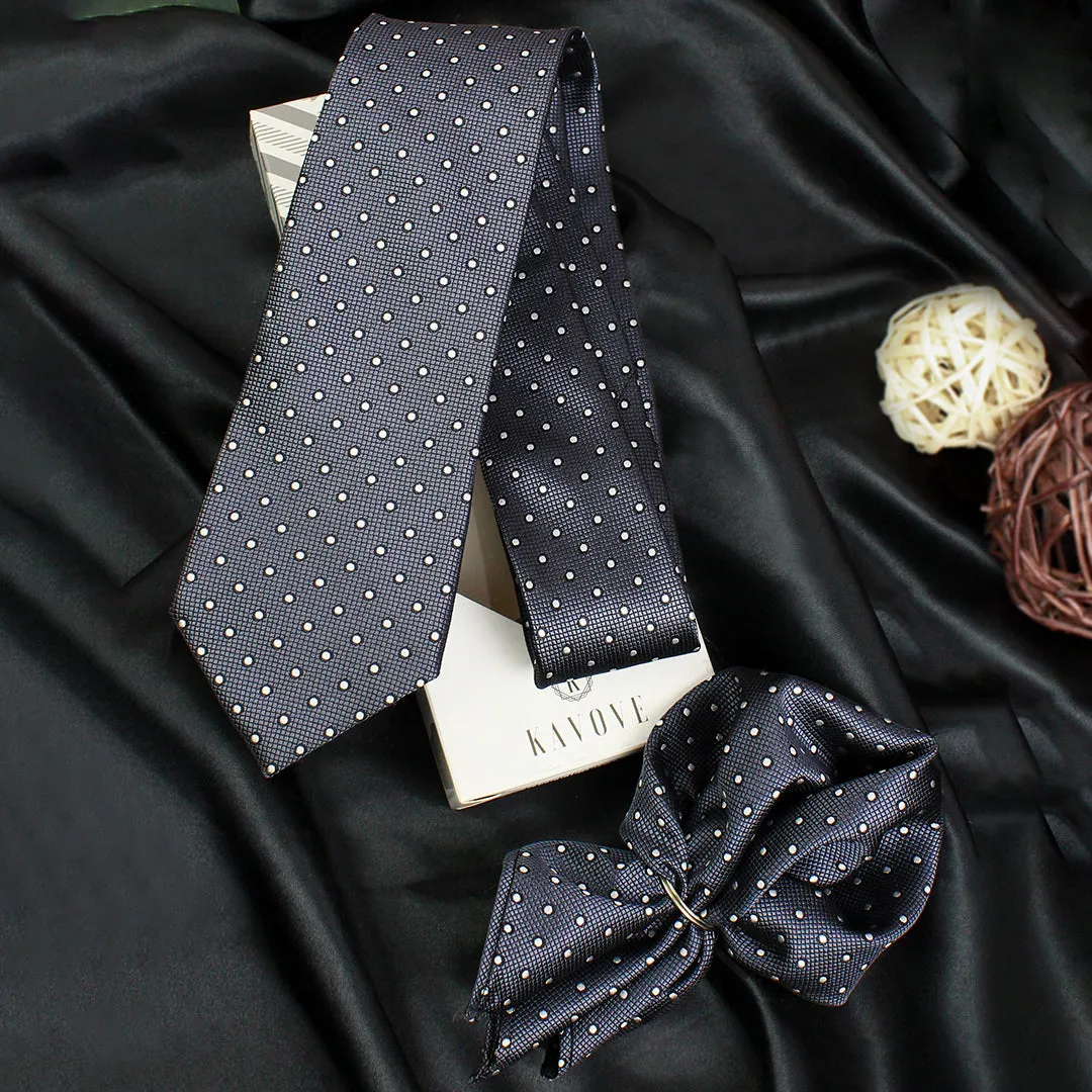 Kovove The Enchanting Polka Dot Dark Grey Necktie and Pocket Square Gift Box