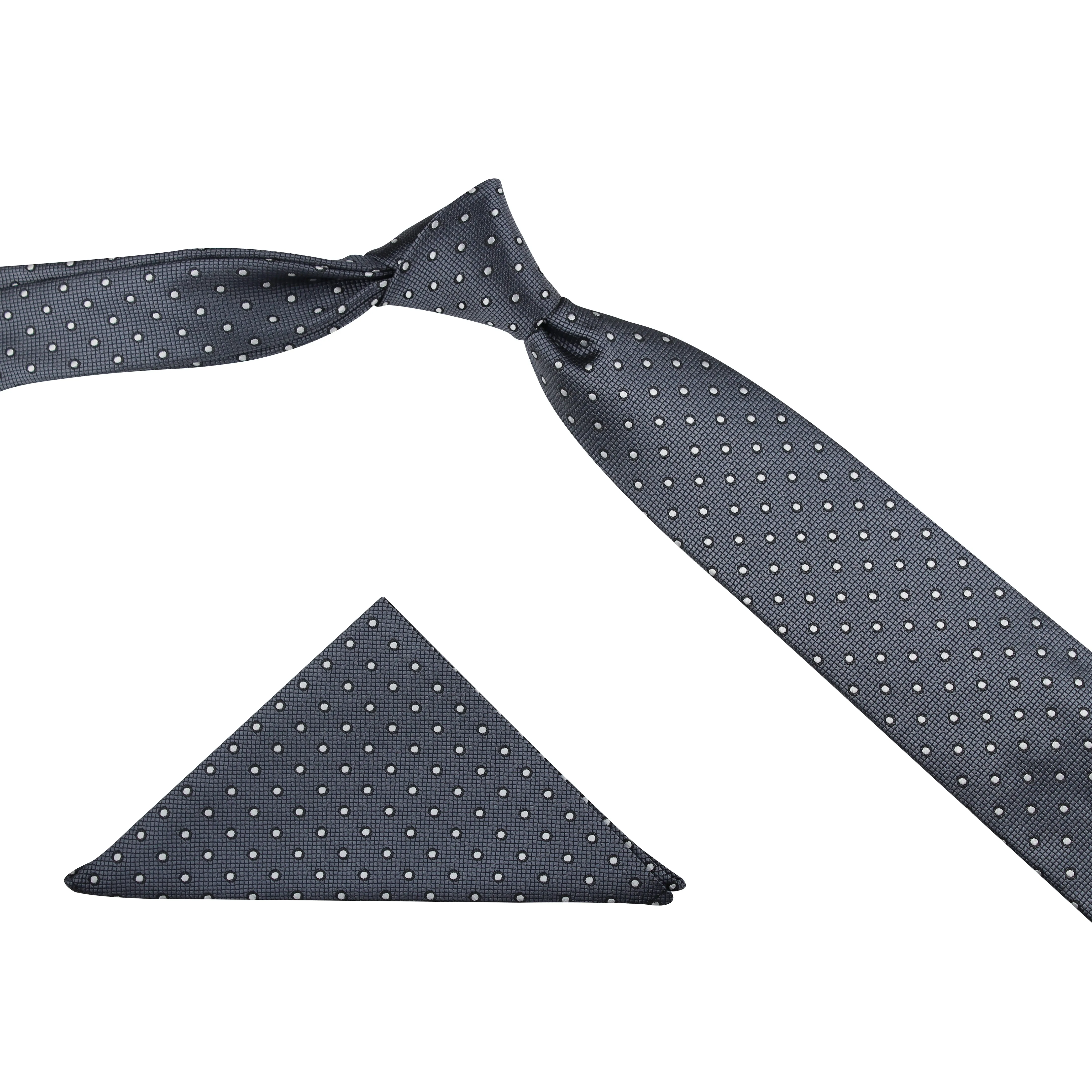 Kovove The Enchanting Polka Dot Dark Grey Necktie and Pocket Square Gift Box