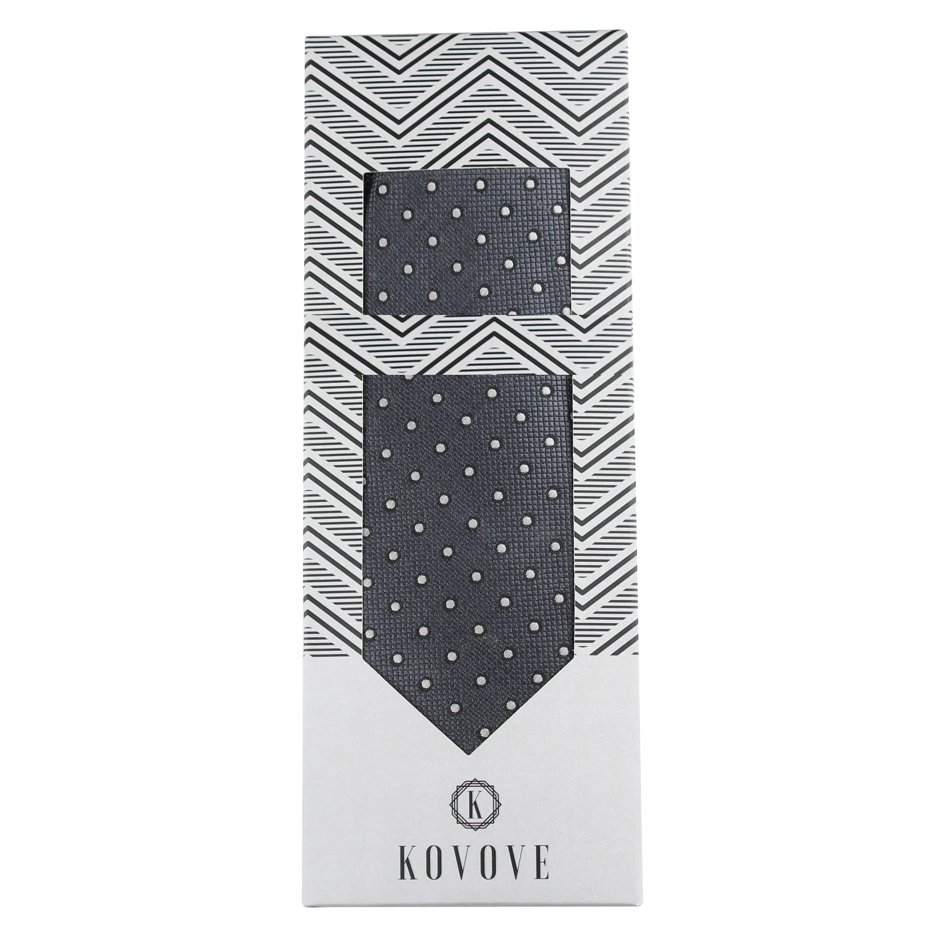 Kovove The Enchanting Polka Dot Dark Grey Necktie and Pocket Square Gift Box