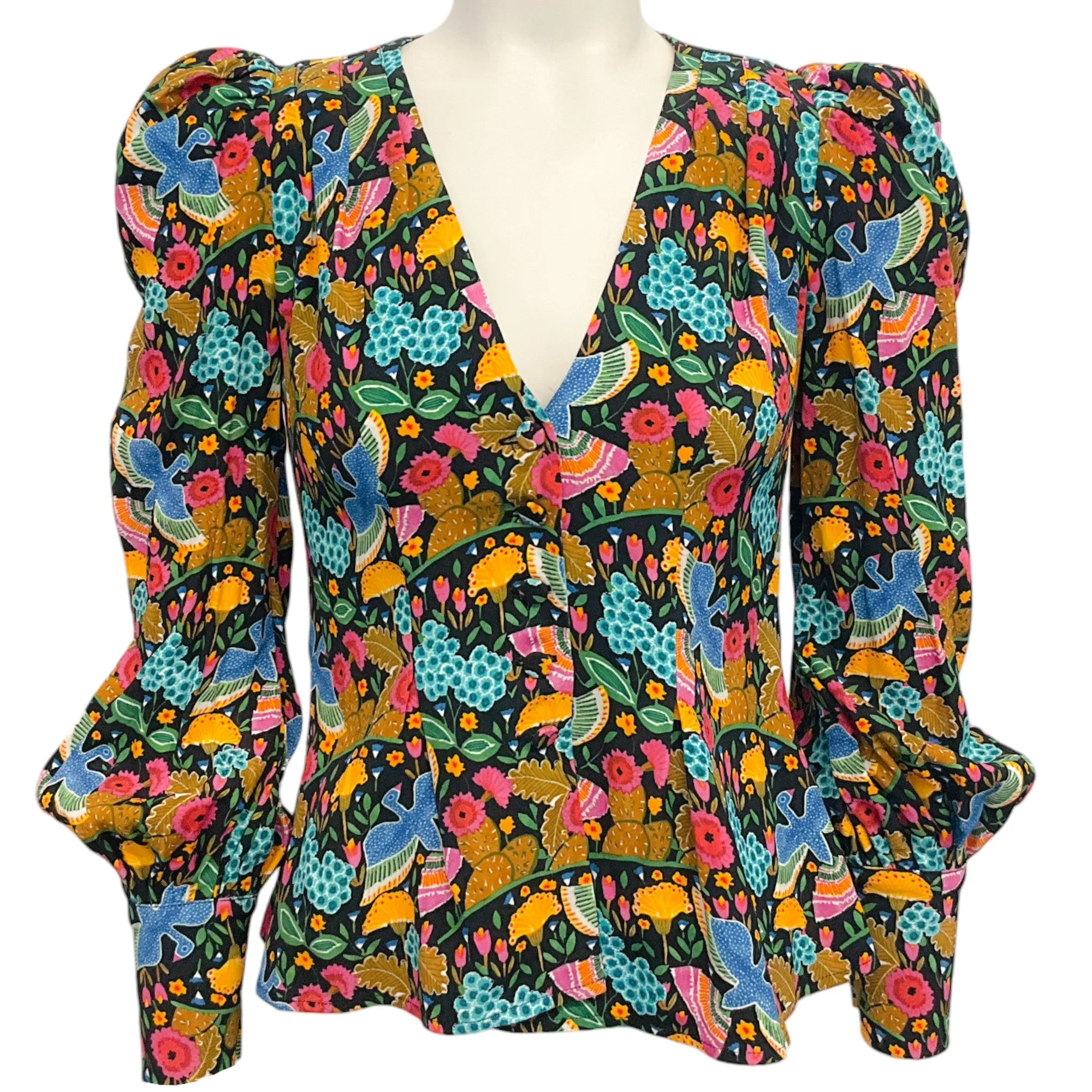 La DoubleJ Black Multi Floral Puff Sleeve Blouse