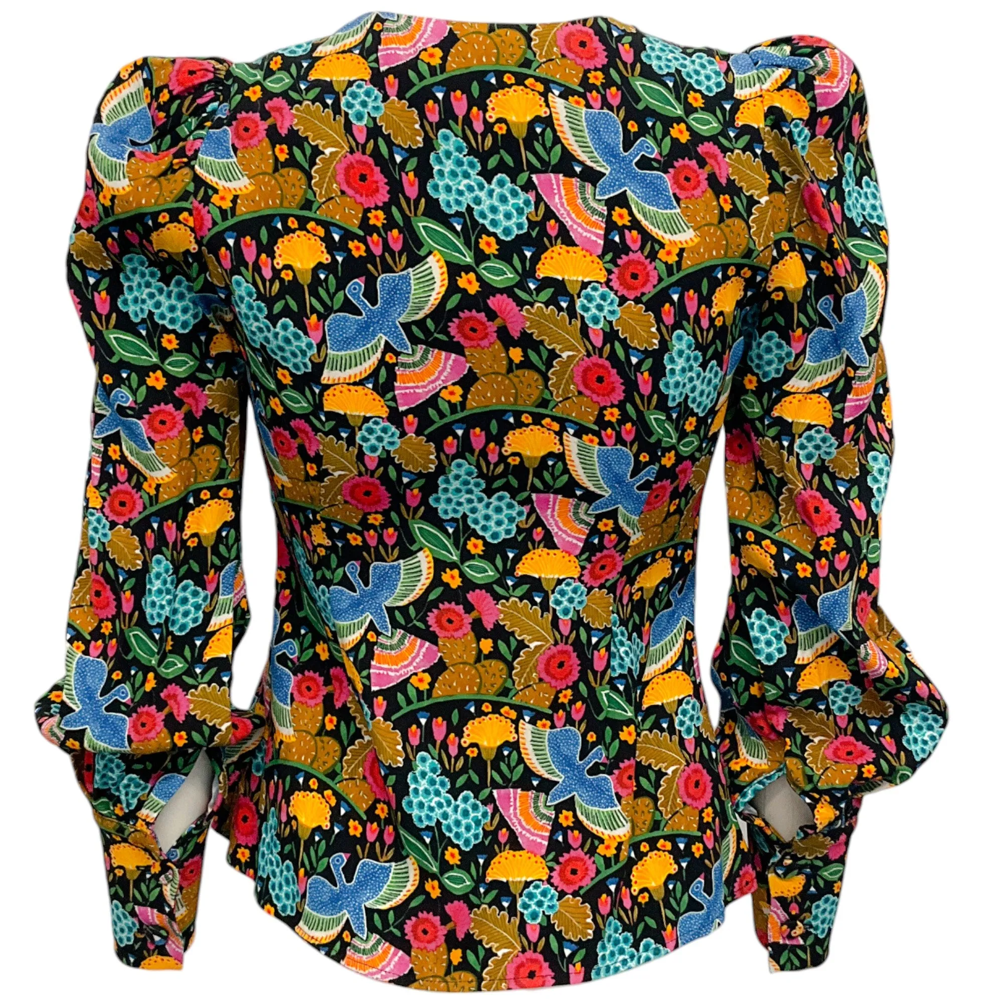 La DoubleJ Black Multi Floral Puff Sleeve Blouse